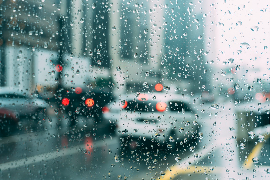 雨の車道